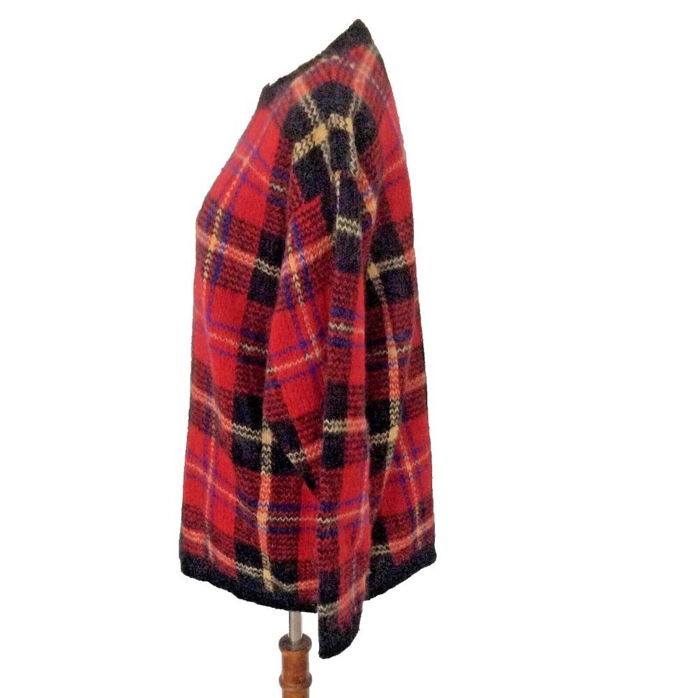 Vintage Nell Flowers by JG Hook Red Plaid Tunic Sweater Size Medium - Picture 3 of 7